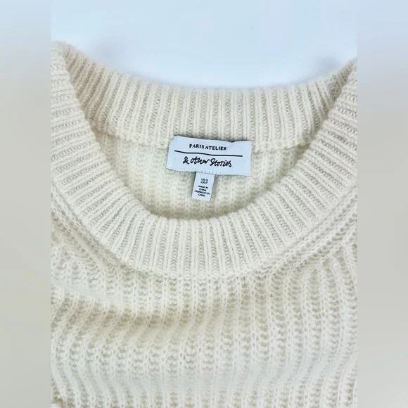 & Other Stories Wool Alpaca‎ Cream Fringe Ribbed Knit Sweater Women’s Size Small - Picture 3 of 7